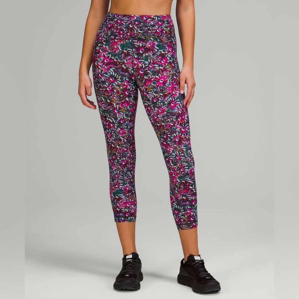 Lululemon Swift Speed High-Rise Crop Leggings Floral Electric size 16